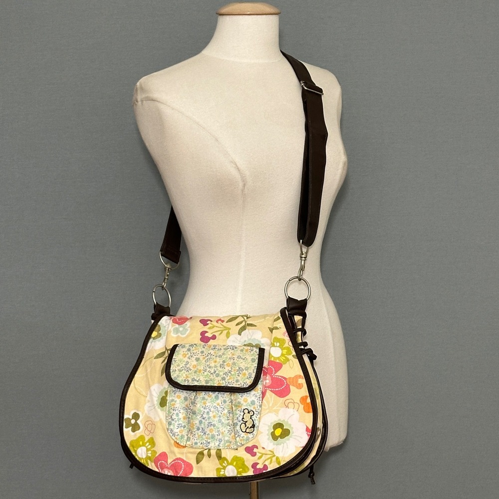 Walt Disney World  Mickey Mouse Floral Canvas Crossbody Messenger Faux Leather